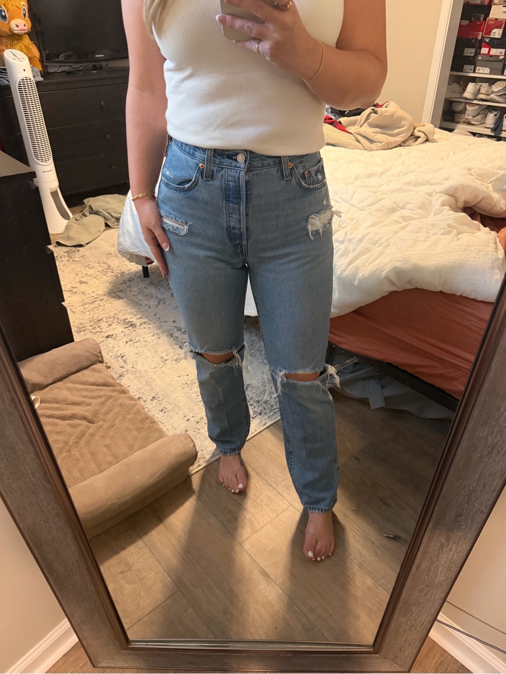 Levi's High-Rise Distressed Light Blue Jeans